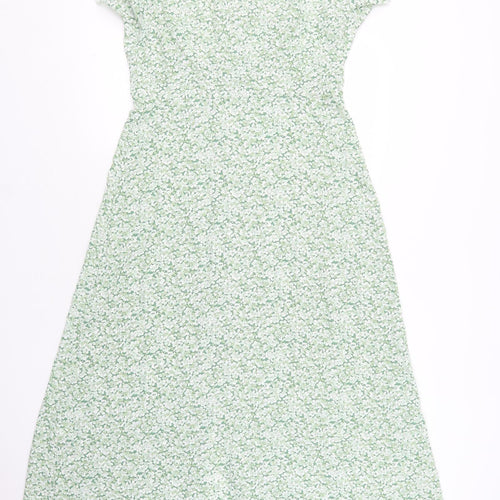 SheIn Womens Green Floral Polyester Maxi  Size L  V-Neck Button