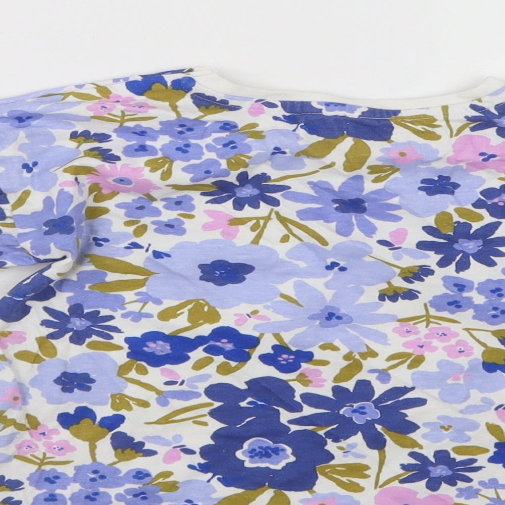 Nutmeg Girls Blue Floral Cotton Basic Blouse Size 3-4 Years Crew Neck