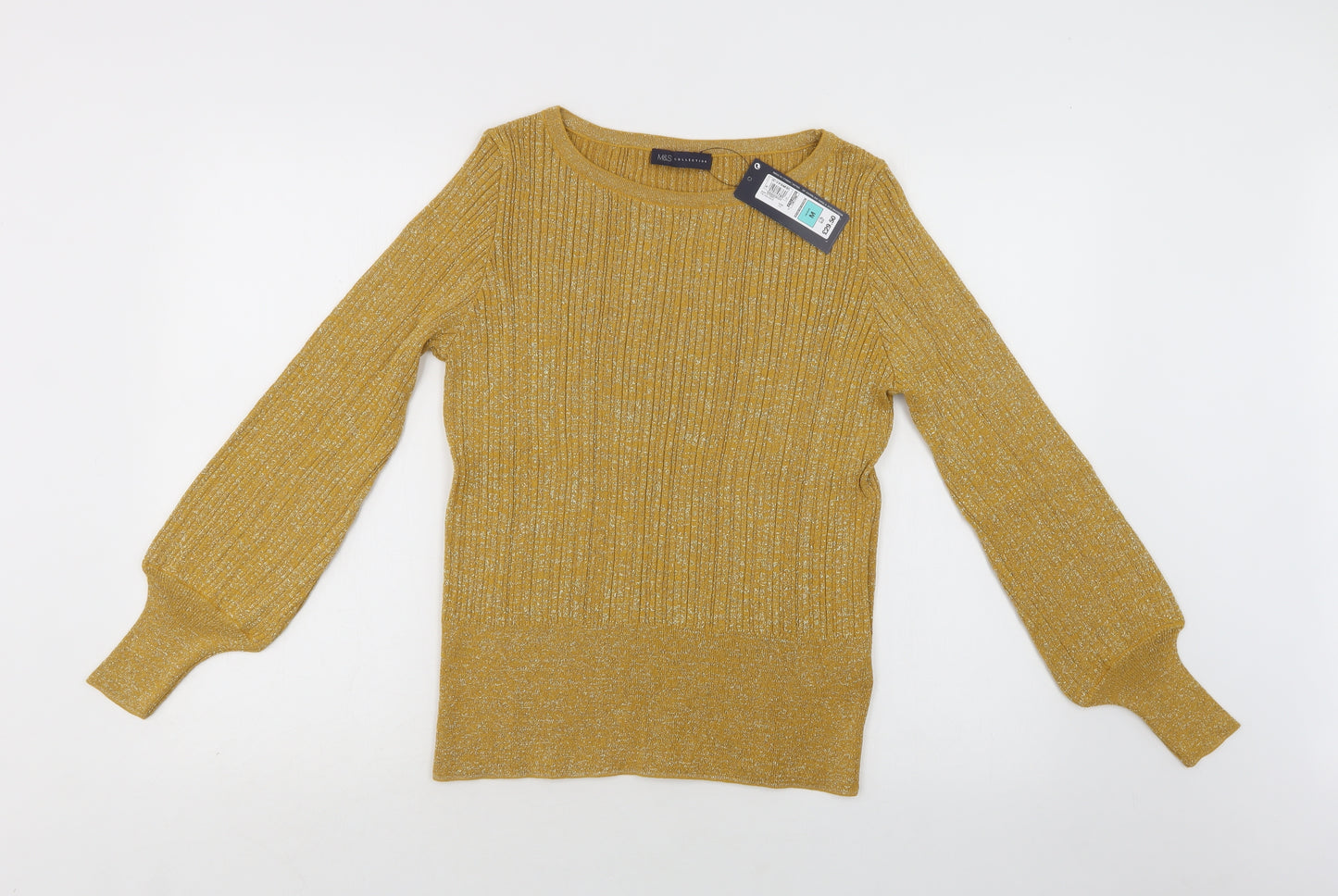 M&S Womens Yellow Boat Neck  Viscose Pullover Jumper Size M