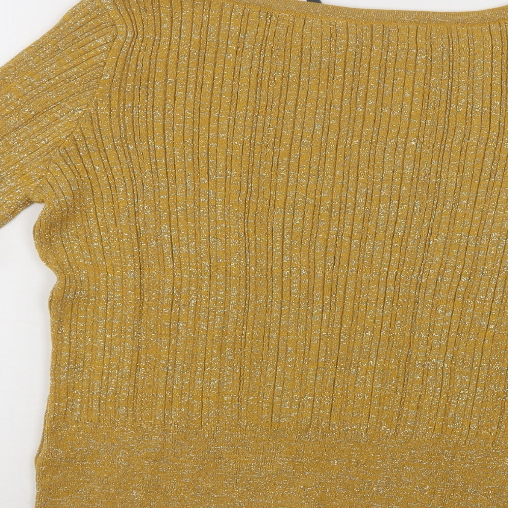 M&S Womens Yellow Boat Neck  Viscose Pullover Jumper Size M