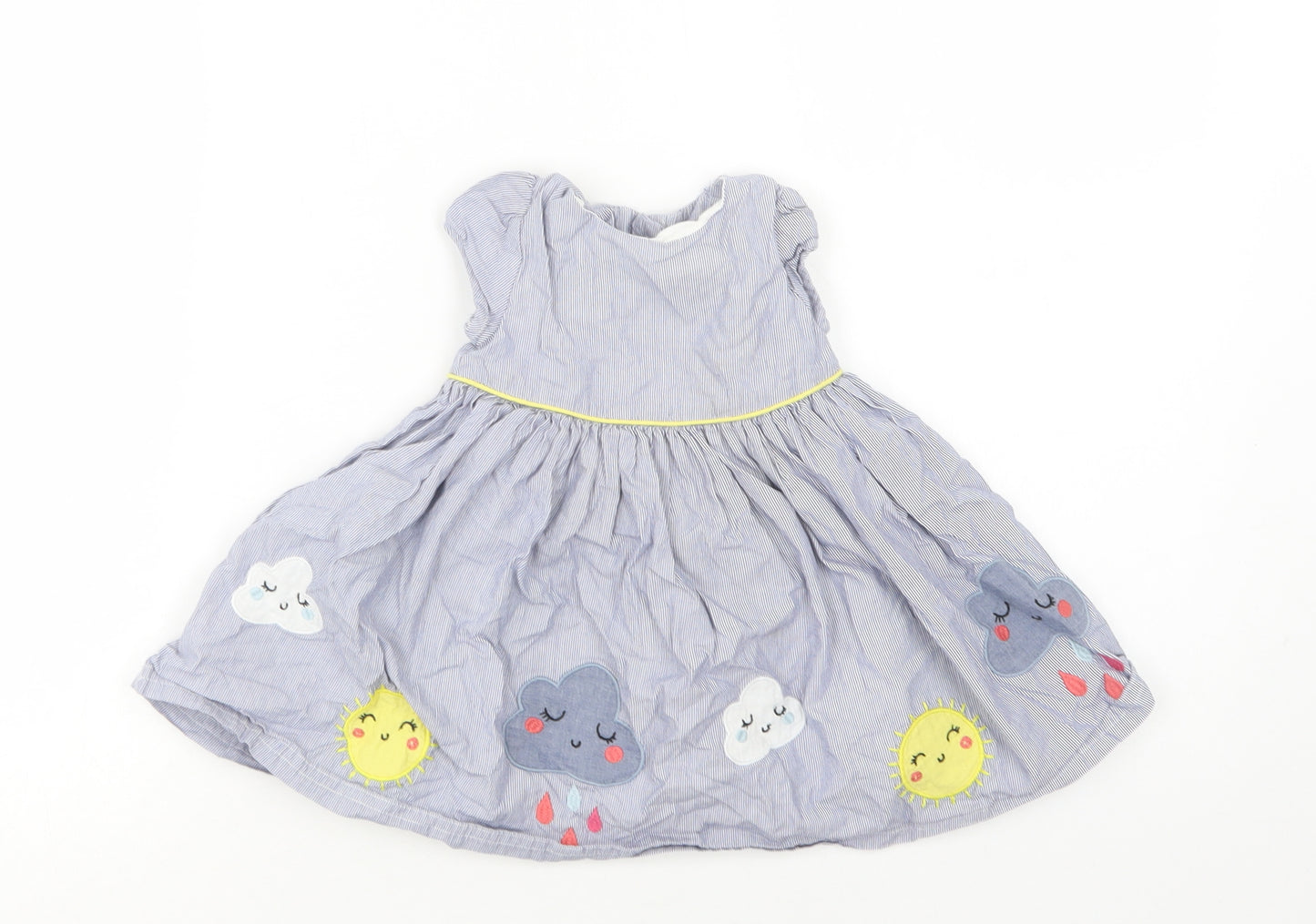 M&S Baby Blue Striped Cotton A-Line  Size 6-9 Months  Round Neck Button