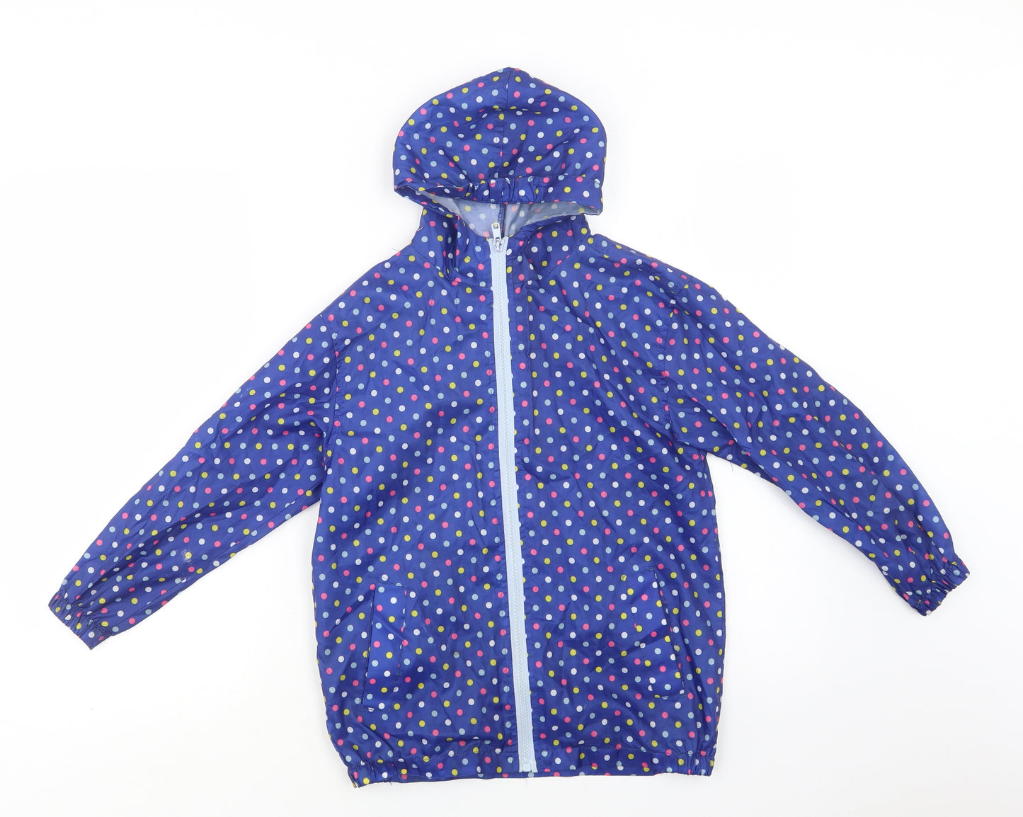 Avenue Girls Blue Polka Dot  Rain Coat Jacket Size 7-8 Years  Zip