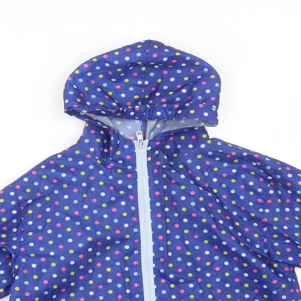 Avenue Girls Blue Polka Dot  Rain Coat Jacket Size 7-8 Years  Zip