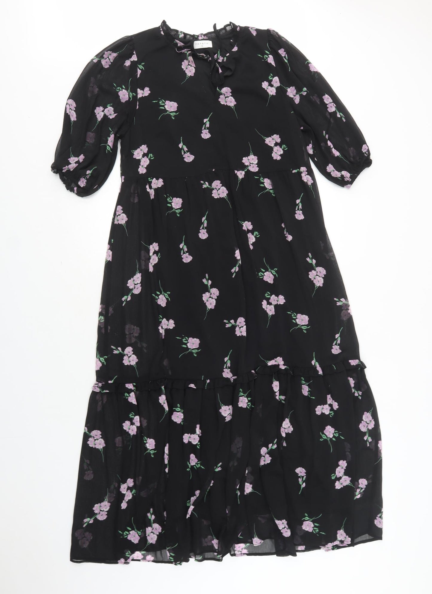 Papaya Womens Black Floral Polyester Maxi  Size 10  V-Neck