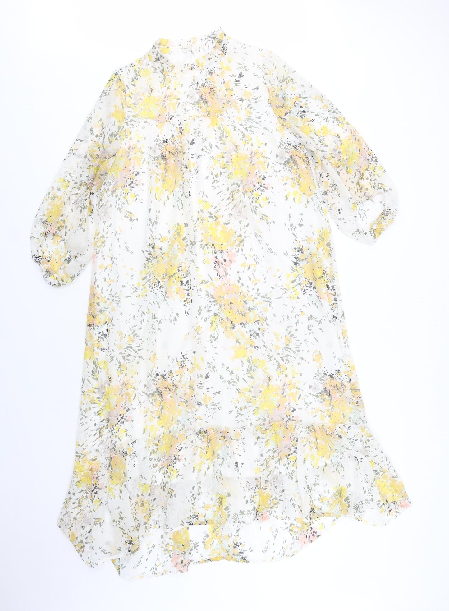 Saint Tropez Womens White Floral Polyester Maxi  Size XS  High Neck Button