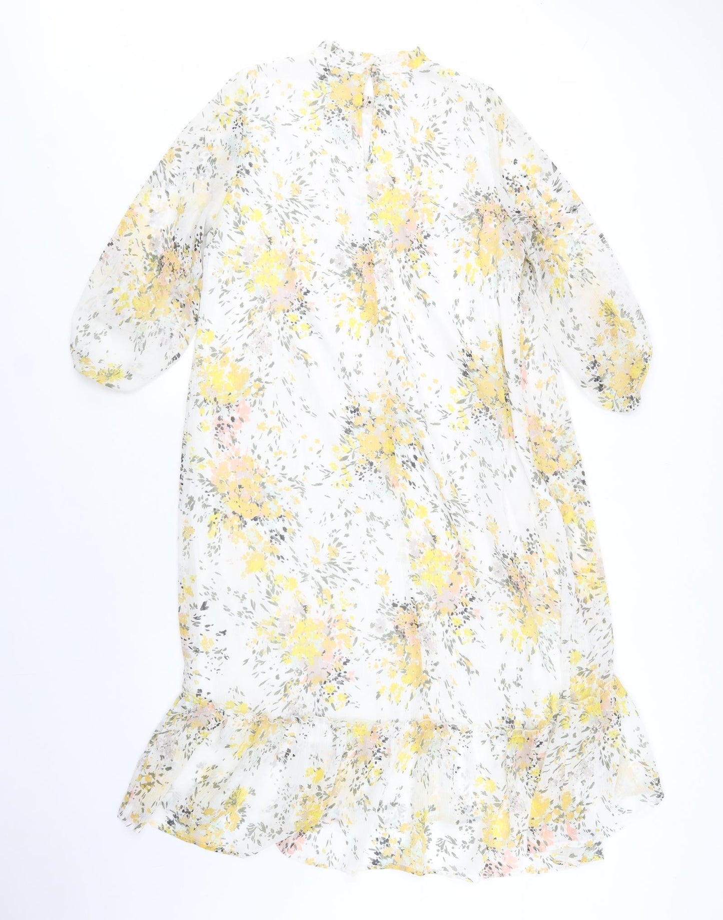 Saint Tropez Womens White Floral Polyester Maxi  Size XS  High Neck Button