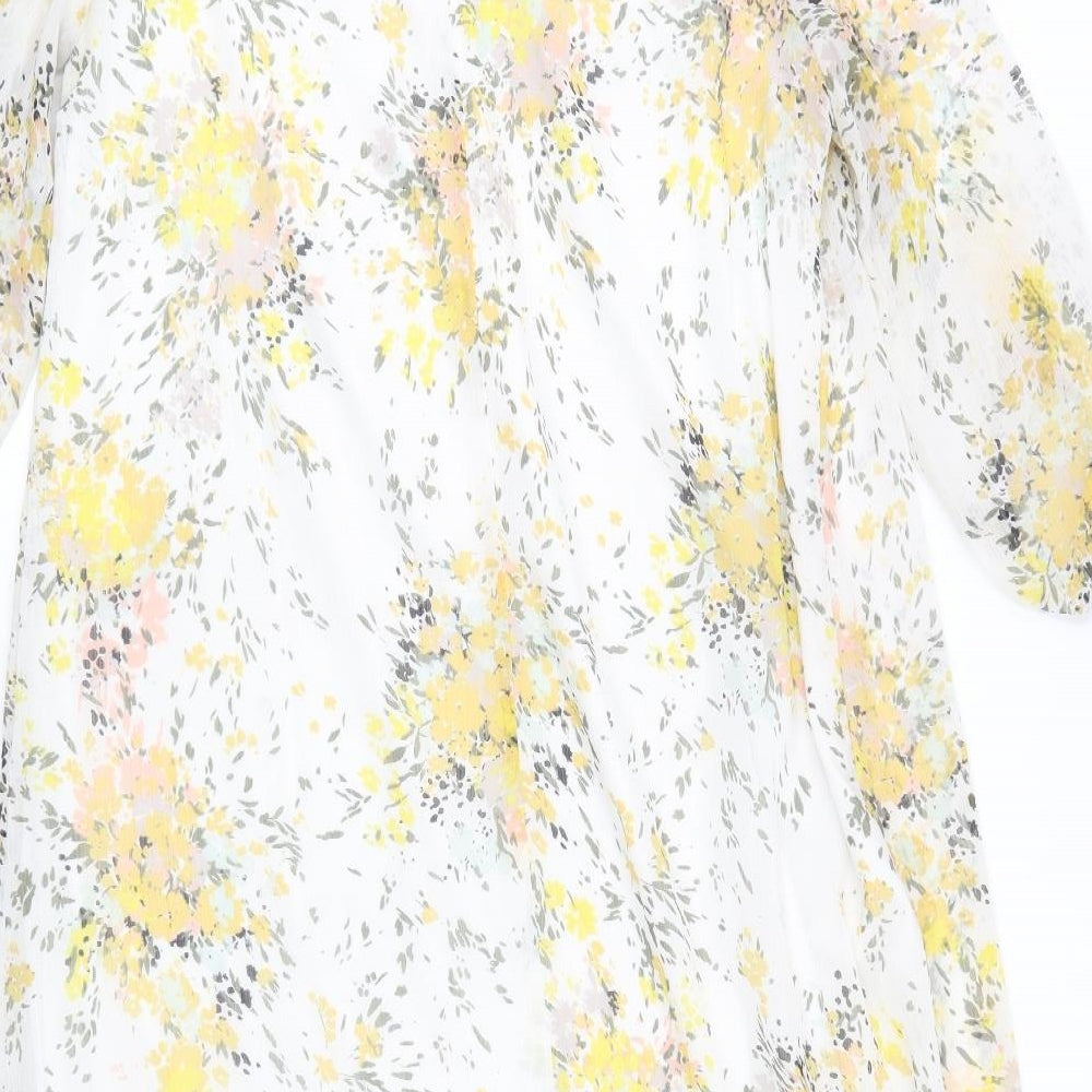 Saint Tropez Womens White Floral Polyester Maxi  Size XS  High Neck Button