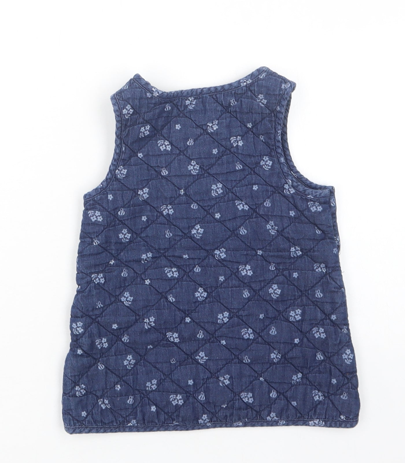 John Lewis Baby Blue Floral Cotton A-Line  Size 6-9 Months  Crew Neck Button - Bee