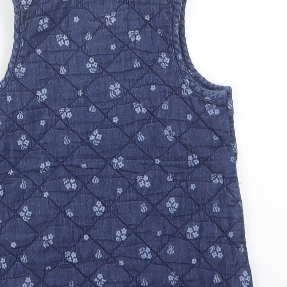 John Lewis Baby Blue Floral Cotton A-Line  Size 6-9 Months  Crew Neck Button - Bee