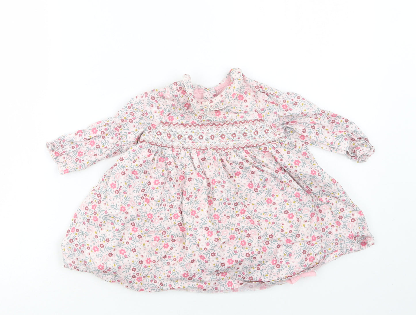Nutmeg Baby Pink Floral Cotton A-Line  Size 6-9 Months  Collared Button
