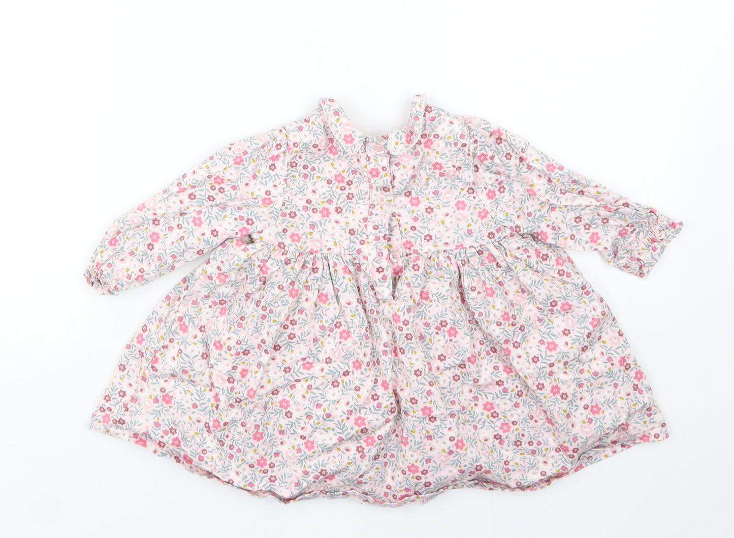 Nutmeg Baby Pink Floral Cotton A-Line  Size 6-9 Months  Collared Button