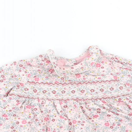 Nutmeg Baby Pink Floral Cotton A-Line  Size 6-9 Months  Collared Button