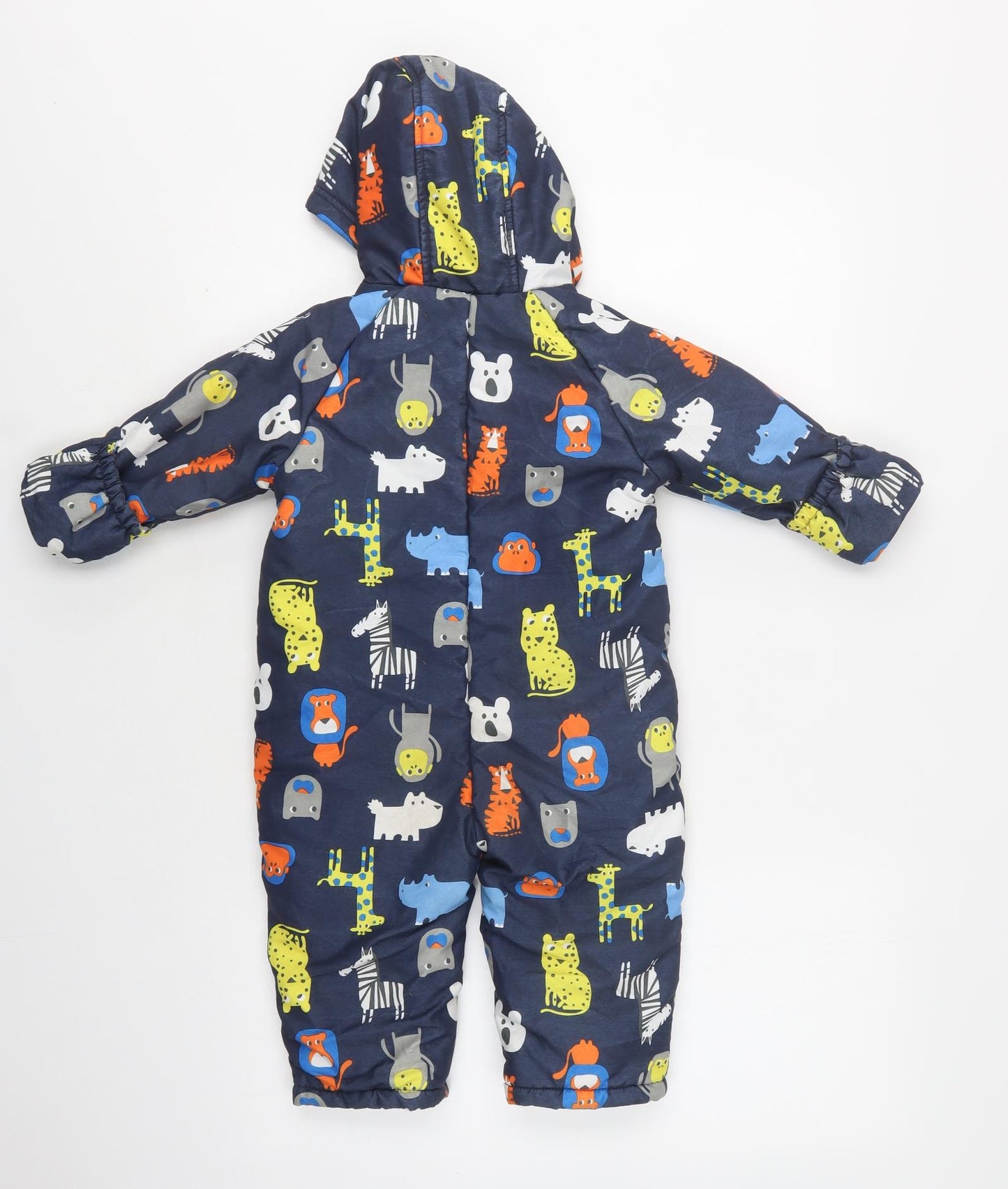 M&S Baby Blue Geometric   Snowsuit Size 12-18 Months   Snap - Cute Animals Print