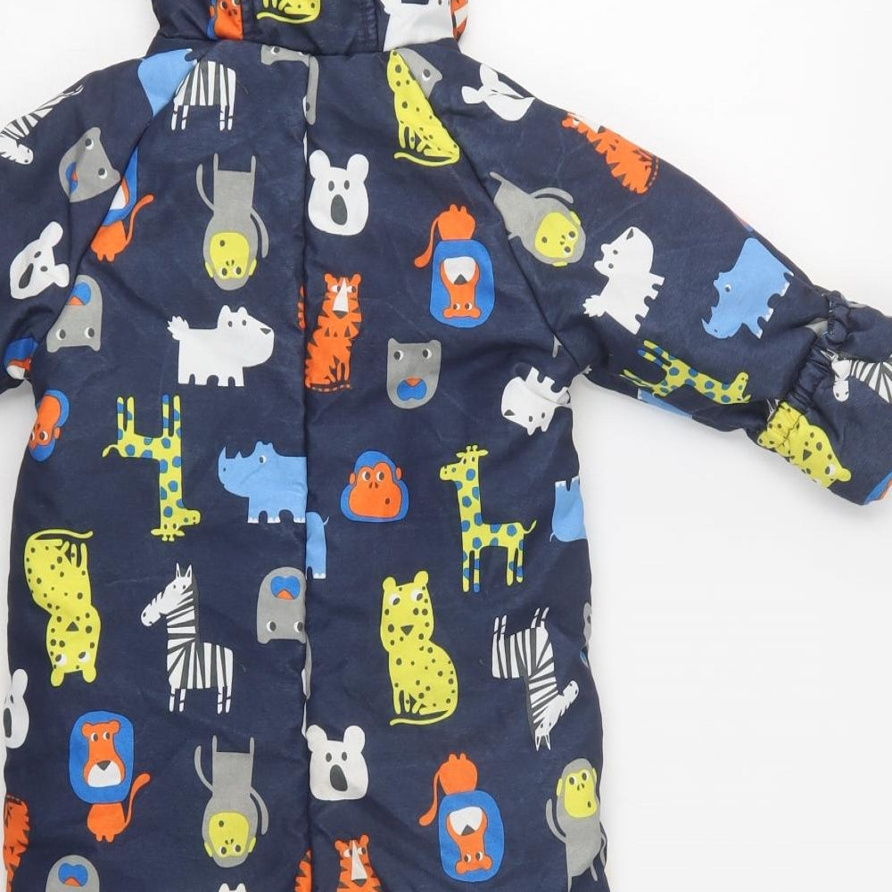 M&S Baby Blue Geometric   Snowsuit Size 12-18 Months   Snap - Cute Animals Print