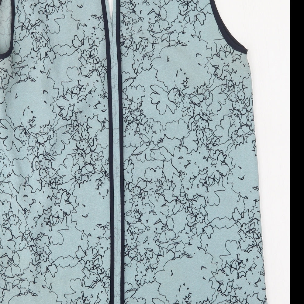 NEXT Womens Blue Floral Polyester Basic Blouse Size 14 V-Neck