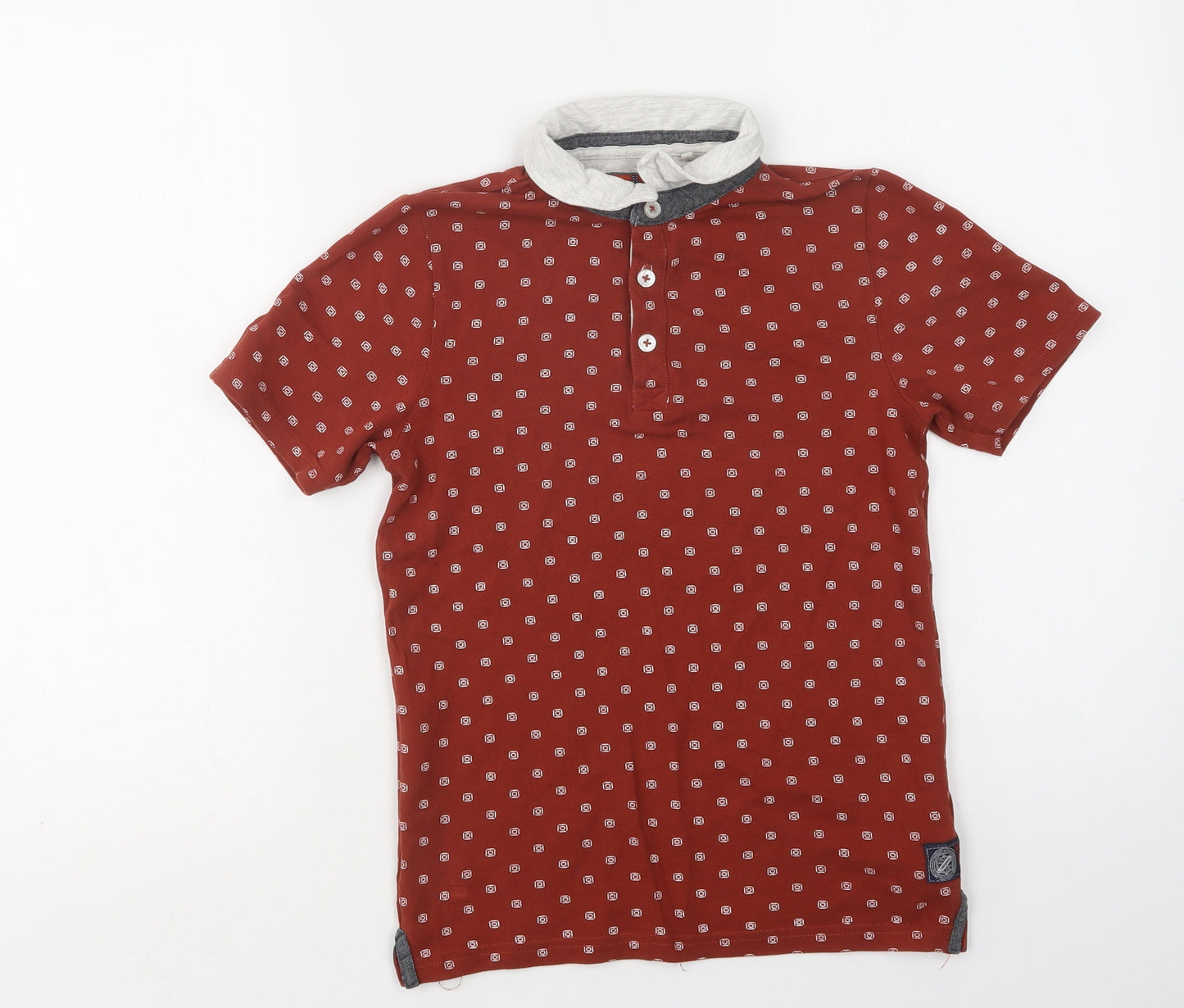 TU Boys Brown Geometric Cotton Basic Polo Size 10 Years Collared Button