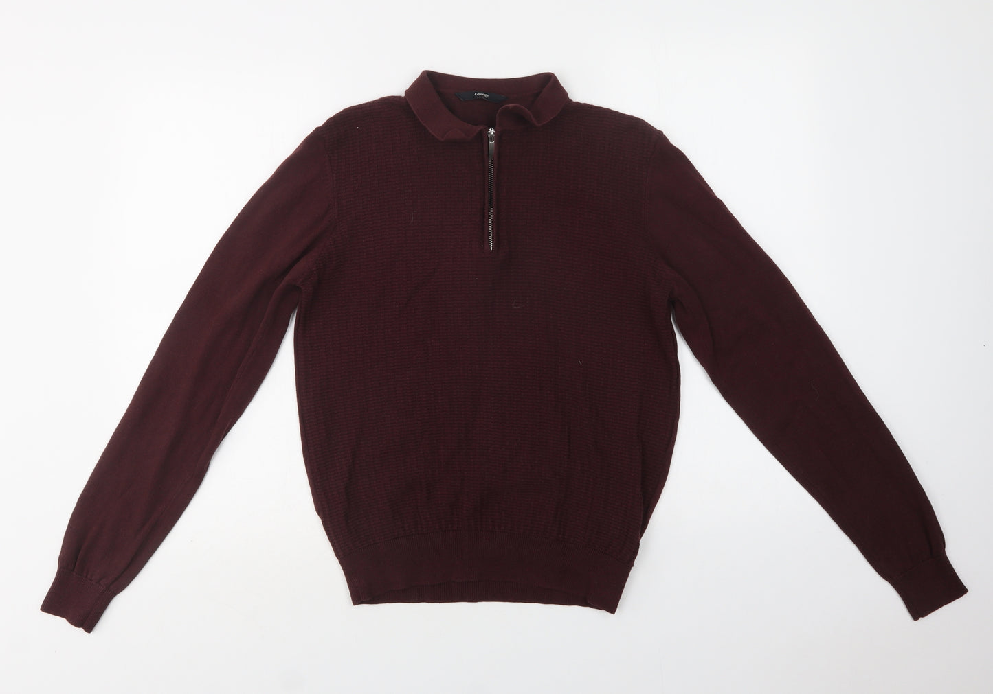 George Mens Brown Collared  Cotton Henley Jumper Size S