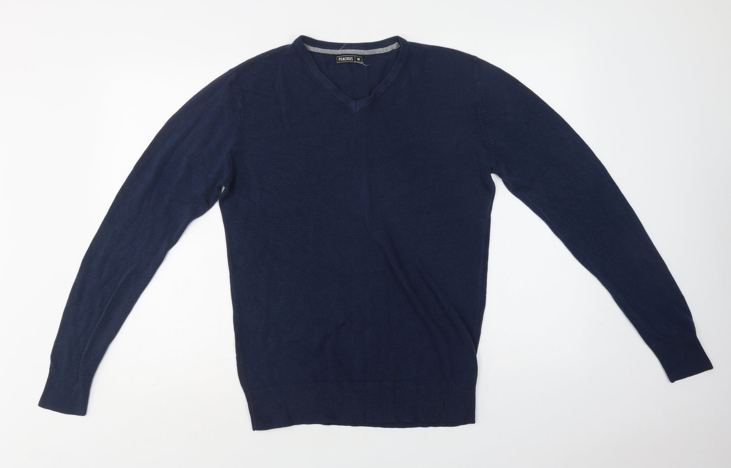 Peacocks Mens Blue V-Neck  Acrylic Pullover Jumper Size M