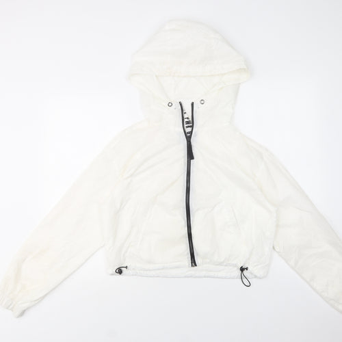 Bershka Womens White   Windbreaker Jacket Size L  Zip