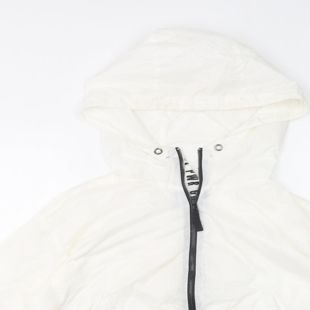 Bershka Womens White   Windbreaker Jacket Size L  Zip