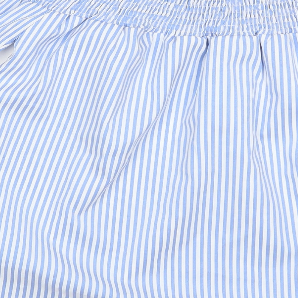 Va Va Womens Blue Striped Cotton Basic Blouse Size S Off the Shoulder - Floral