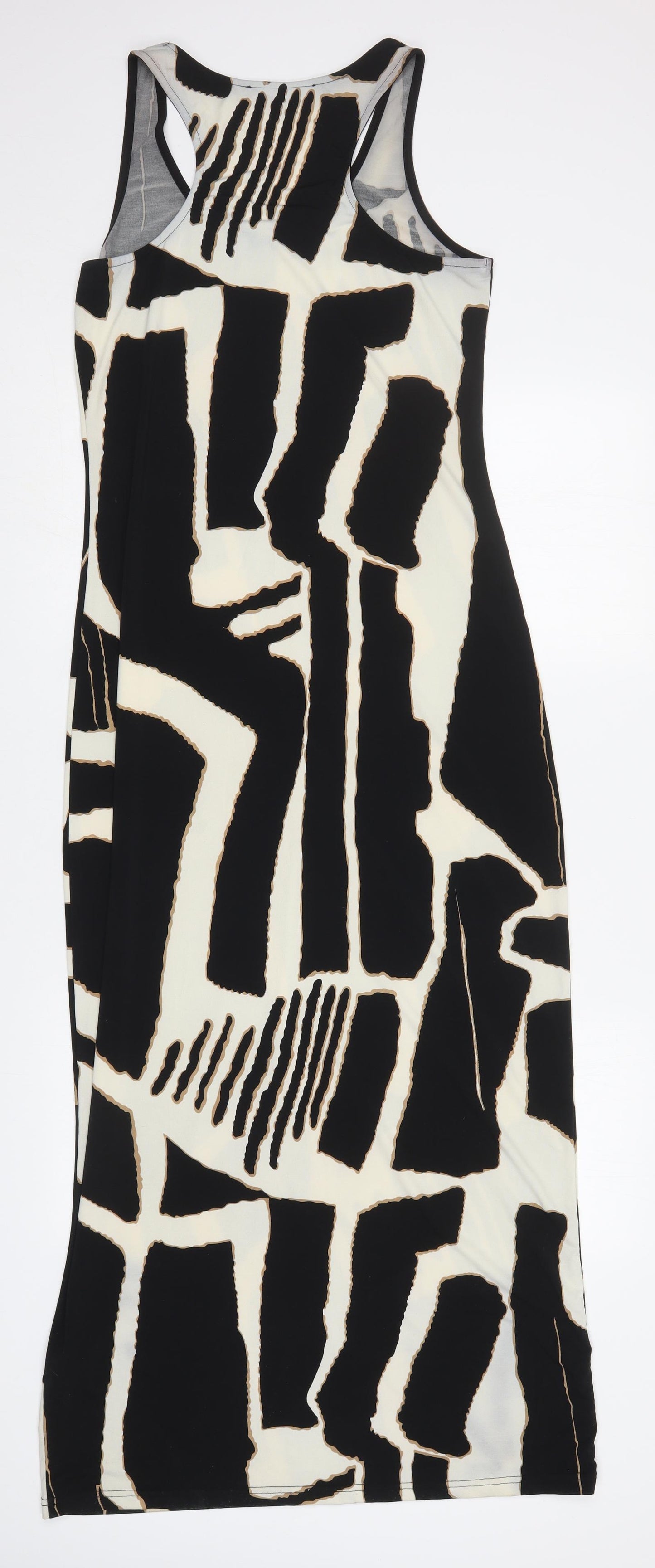 Oui Womens Beige Geometric Polyester Maxi  Size 12  Round Neck Pullover