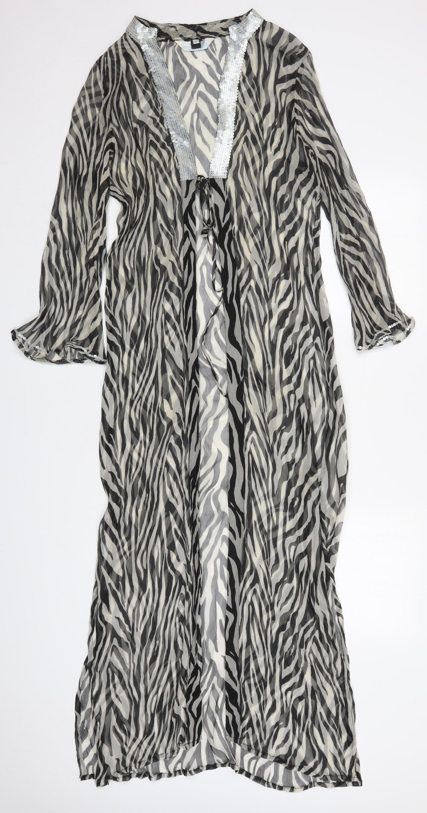 Beth & Tracie Womens Black Animal Print  Jacket  Size S  Tie - Beach Cover Up