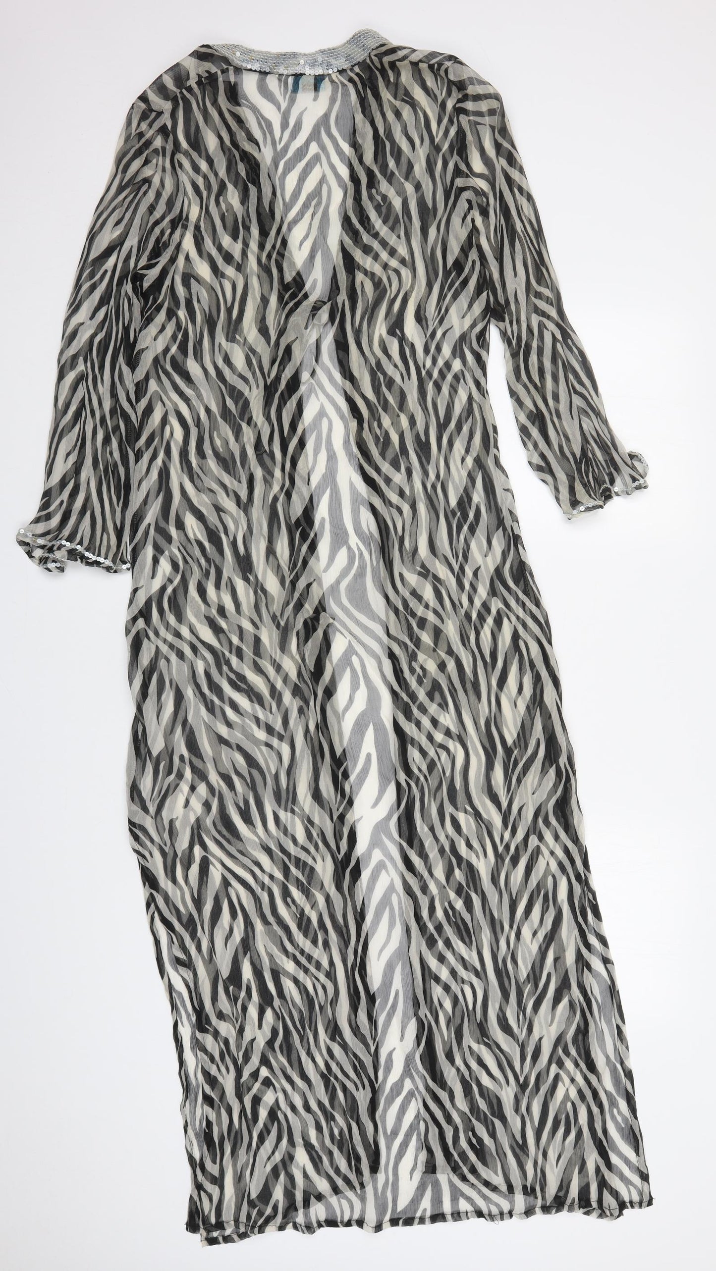 Beth & Tracie Womens Black Animal Print  Jacket  Size S  Tie - Beach Cover Up