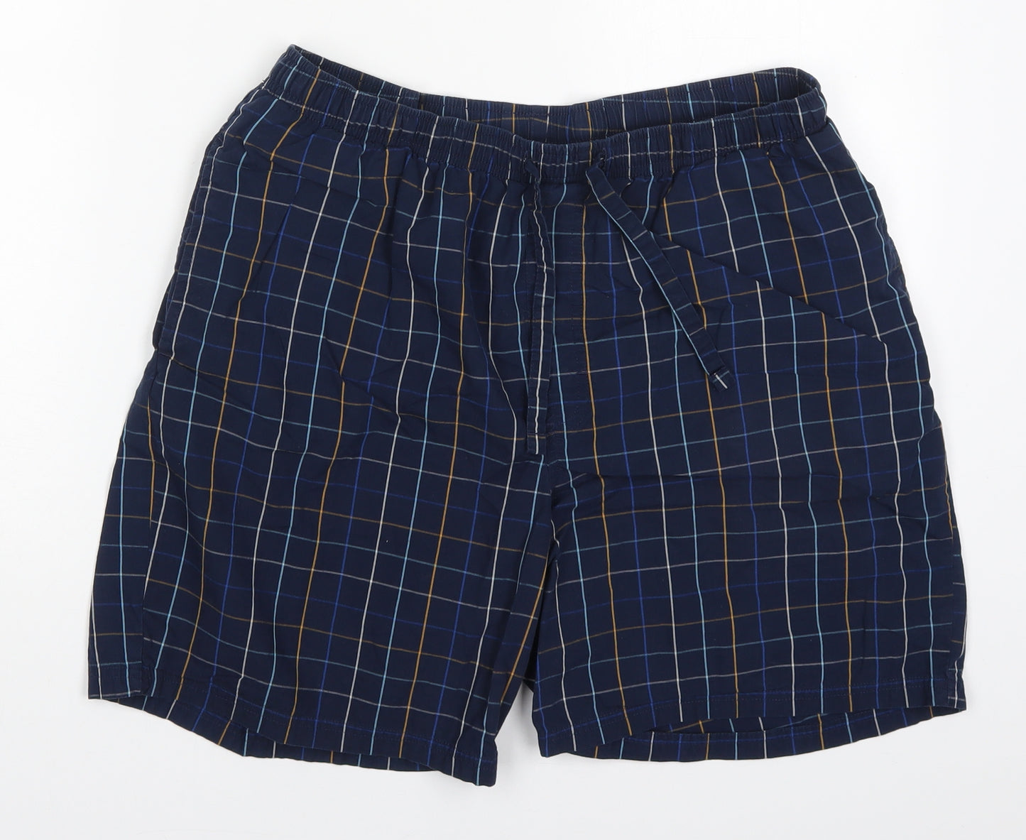 Marks and Spencer Mens Blue Check Cotton Bermuda Shorts Size L L6 in Regular Drawstring - Sleep Shorts
