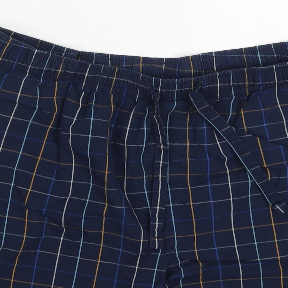 Marks and Spencer Mens Blue Check Cotton Bermuda Shorts Size L L6 in Regular Drawstring - Sleep Shorts