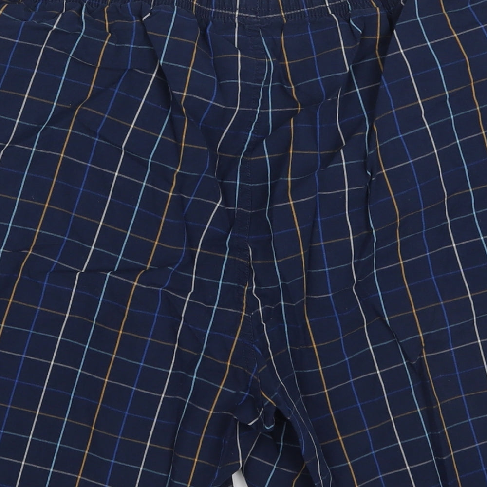 Marks and Spencer Mens Blue Check Cotton Bermuda Shorts Size L L6 in Regular Drawstring - Sleep Shorts