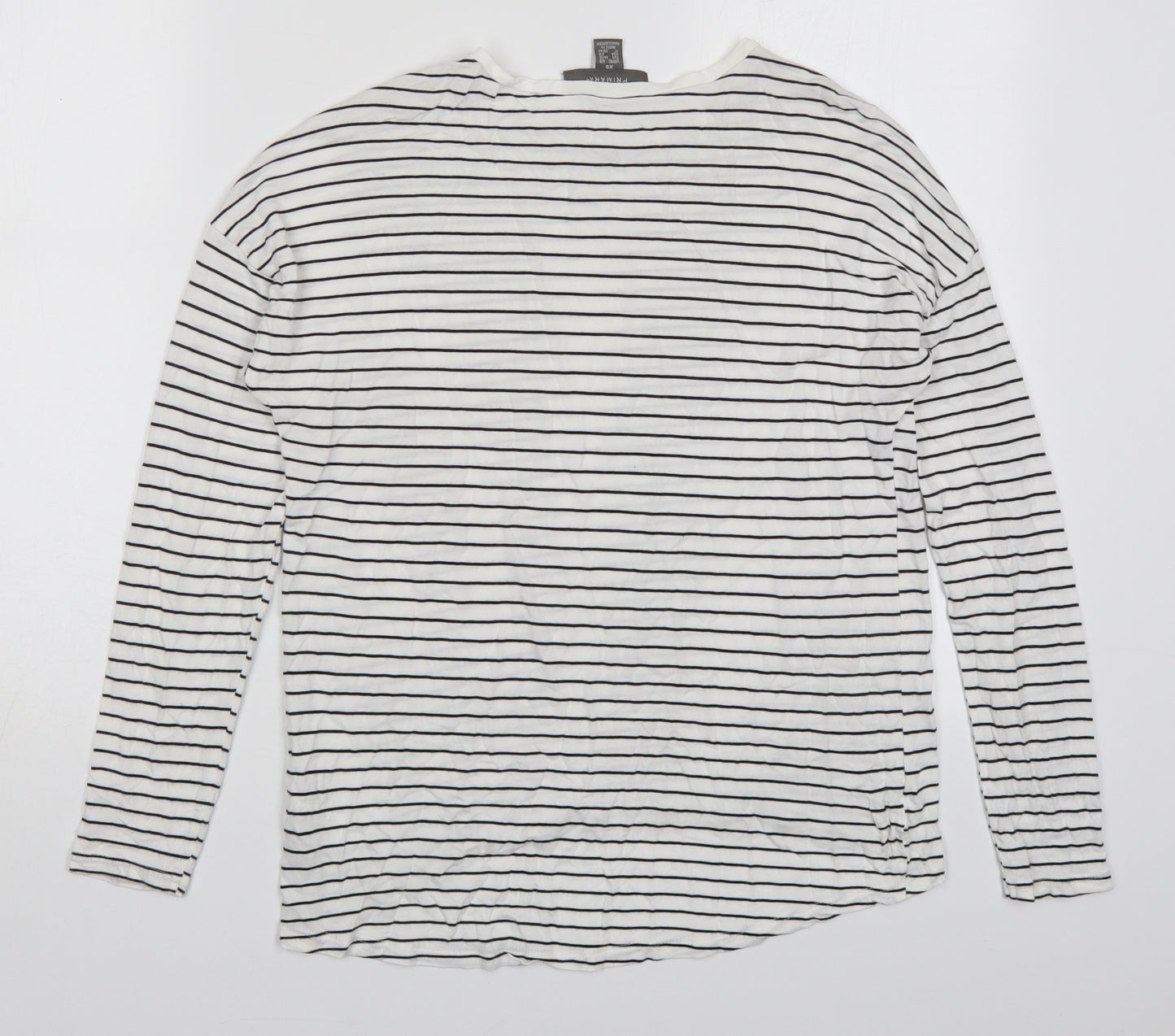 Primark Womens White Striped Viscose Basic T-Shirt Size 6 Round Neck