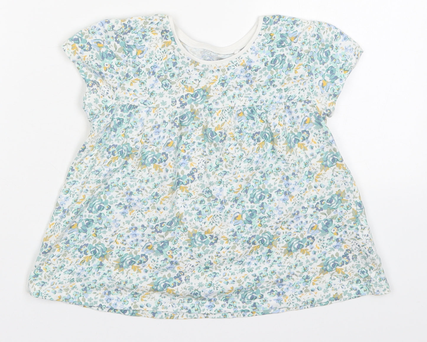 NEXT Girls Blue Floral Cotton Basic T-Shirt Size 5-6 Years Round Neck Pullover