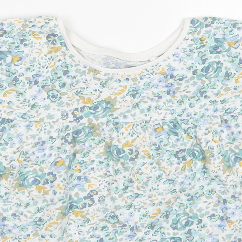 NEXT Girls Blue Floral Cotton Basic T-Shirt Size 5-6 Years Round Neck Pullover