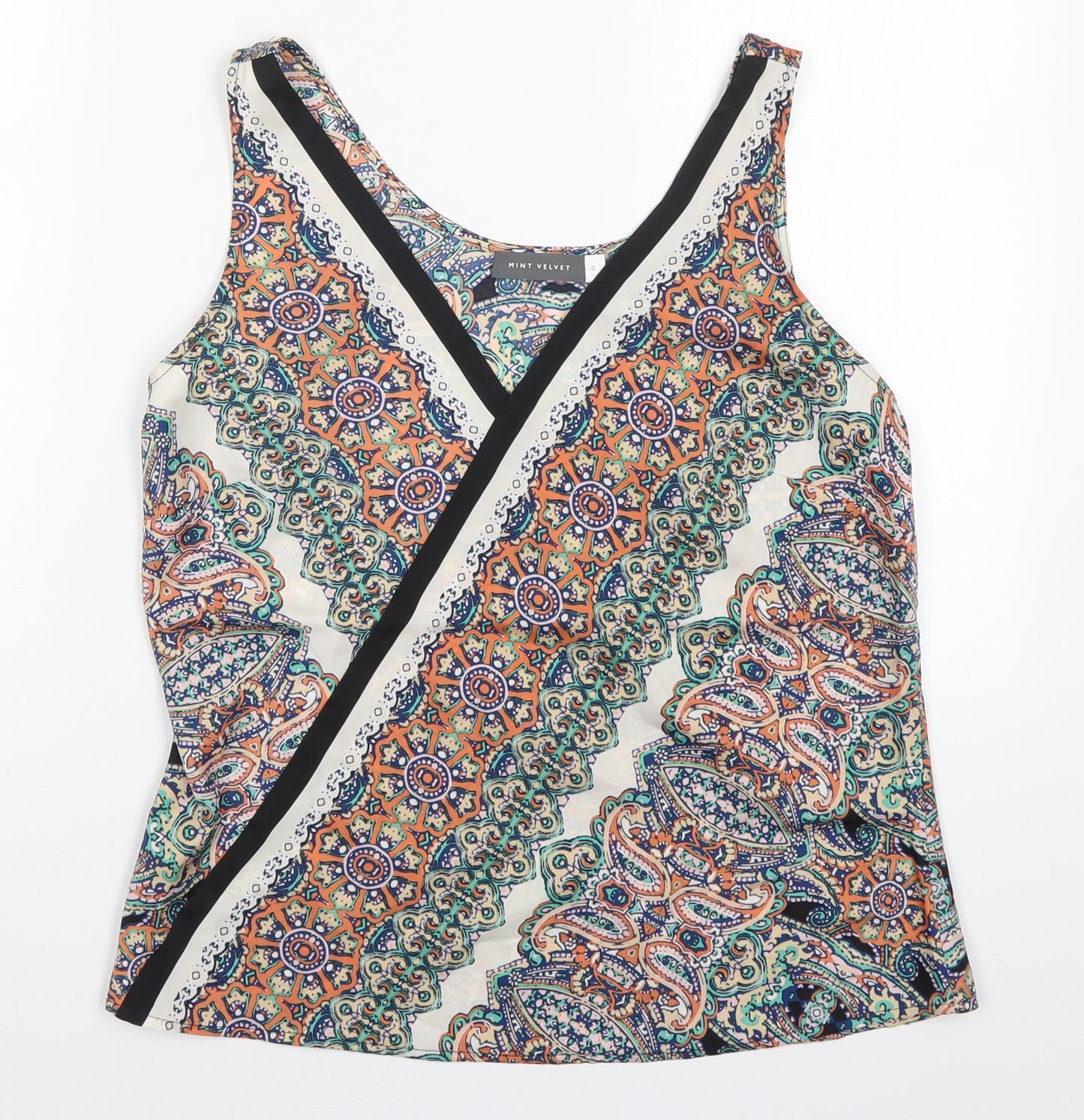 Mint Velvet Womens Multicoloured Geometric Polyester Basic Tank Size 10 V-Neck