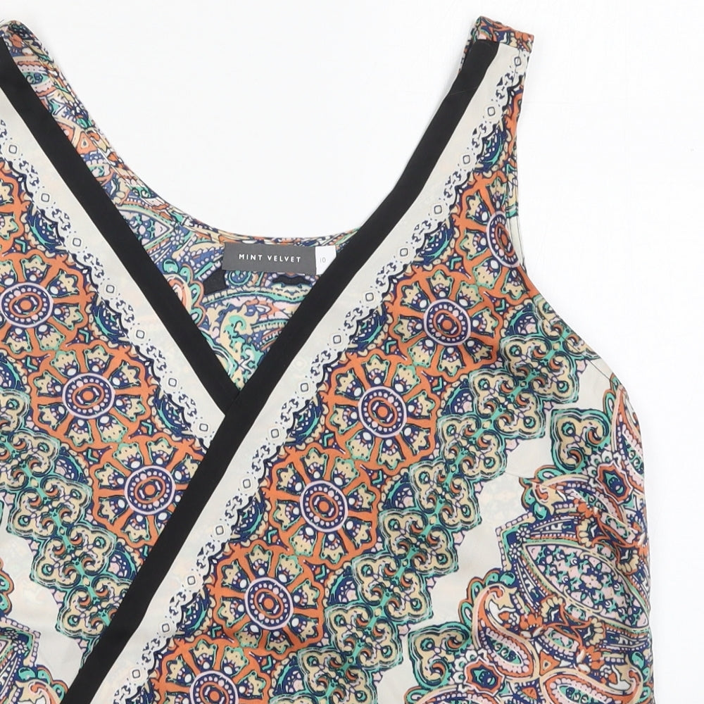 Mint Velvet Womens Multicoloured Geometric Polyester Basic Tank Size 10 V-Neck