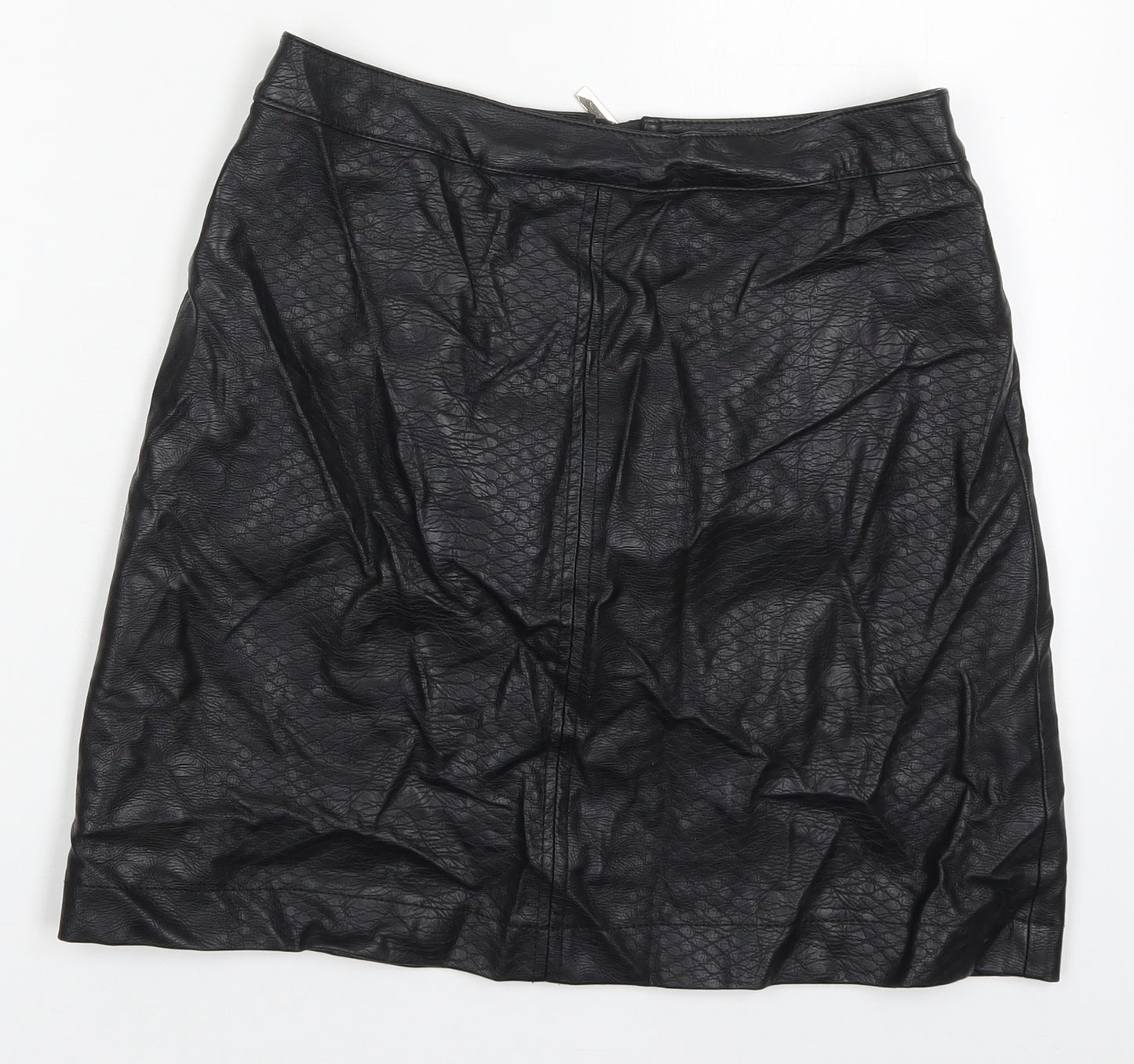 F&F Womens Black  Polyurethane A-Line Skirt Size 6   Zip