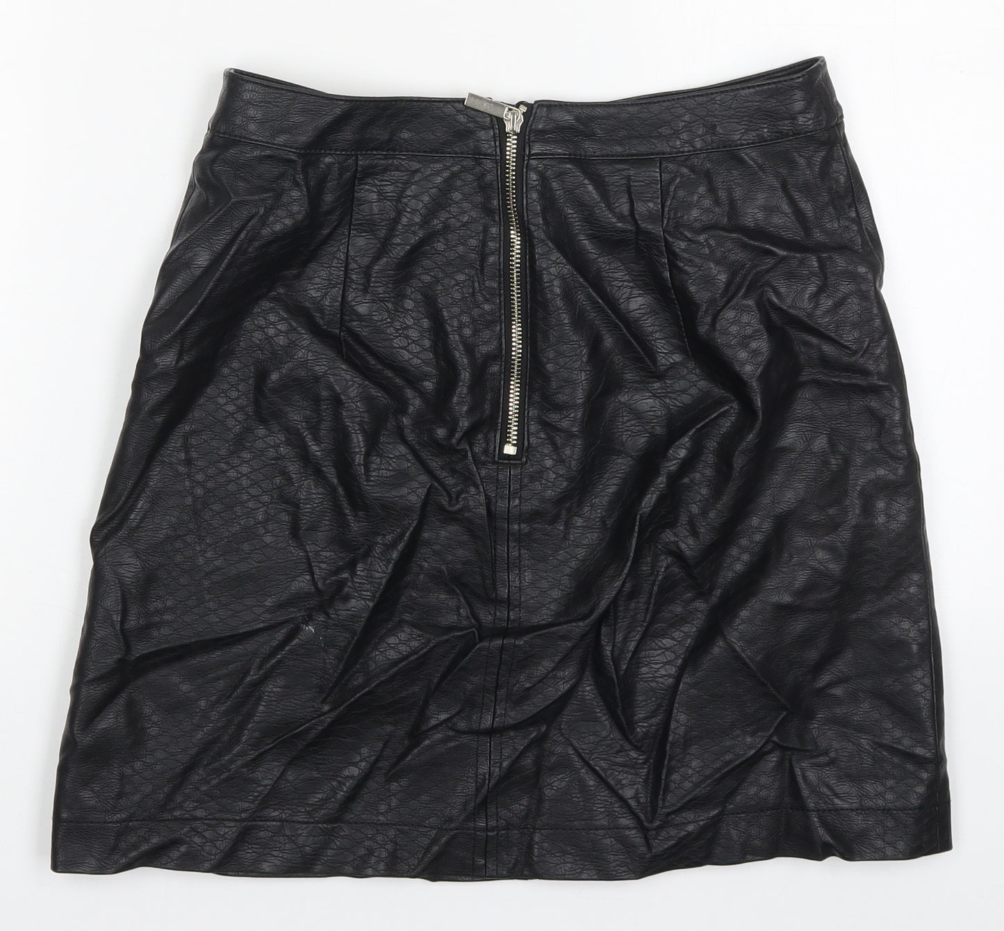 F&F Womens Black  Polyurethane A-Line Skirt Size 6   Zip