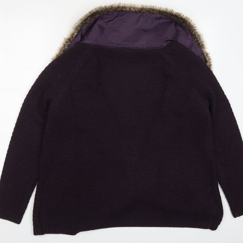 Cotton Traders Womens Purple V-Neck  Acrylic Cardigan Jumper Size 18