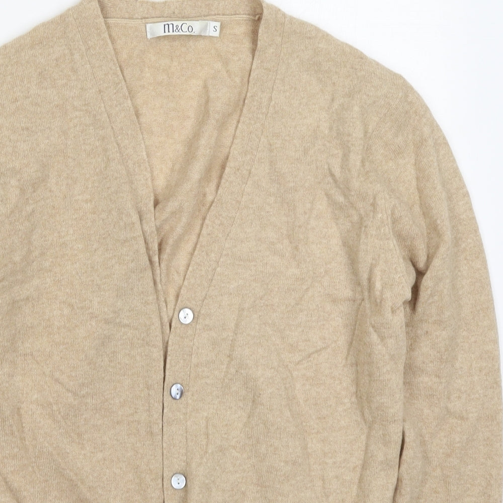 M&Co Womens Beige V-Neck  Wool Cardigan Jumper Size S