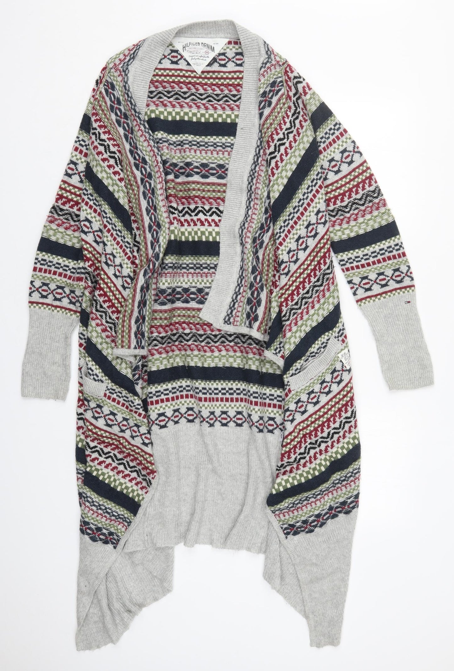 Tommy Hilfiger Womens Multicoloured V-Neck Geometric Acrylic Cardigan Jumper Size S