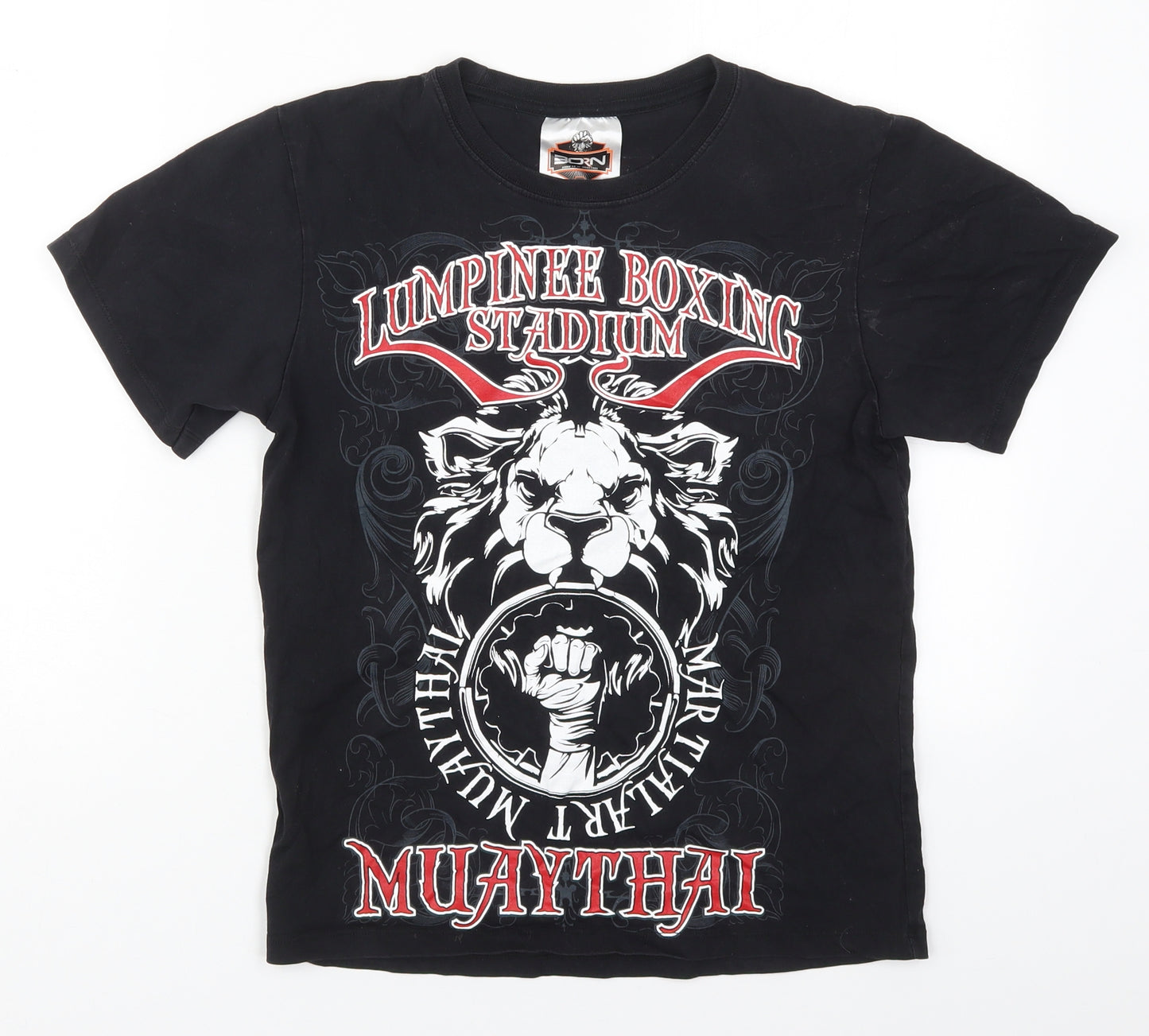 Born Boys Black  Cotton Basic T-Shirt Size L Crew Neck Pullover - Lumpinee Boxing Stadium