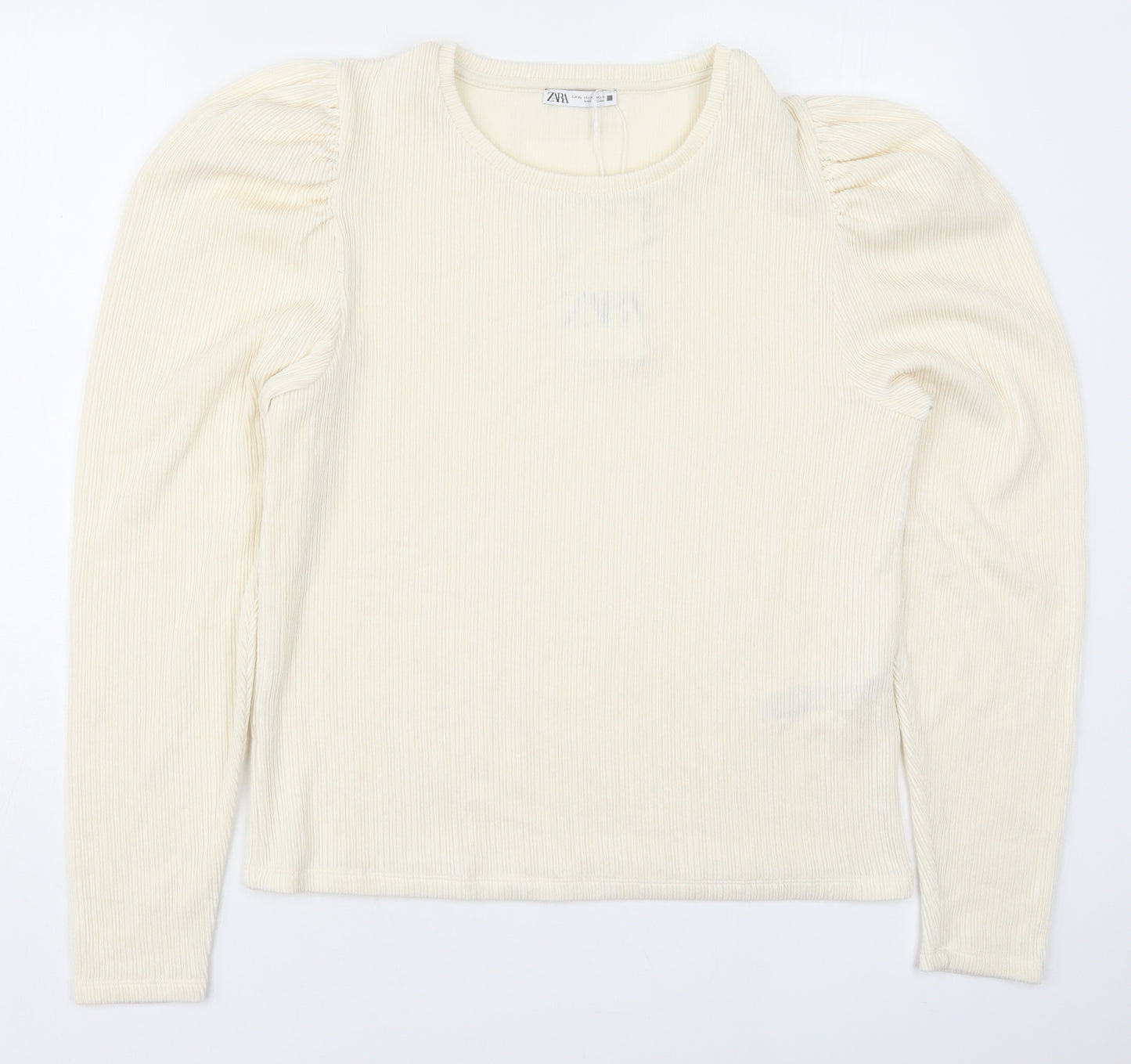 Zara Womens Ivory  Polyester Basic T-Shirt Size XL Round Neck