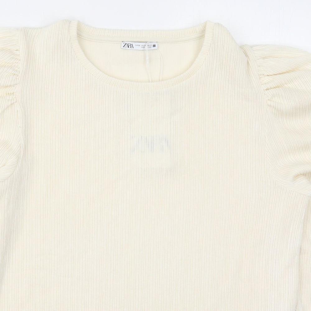 Zara Womens Ivory  Polyester Basic T-Shirt Size XL Round Neck