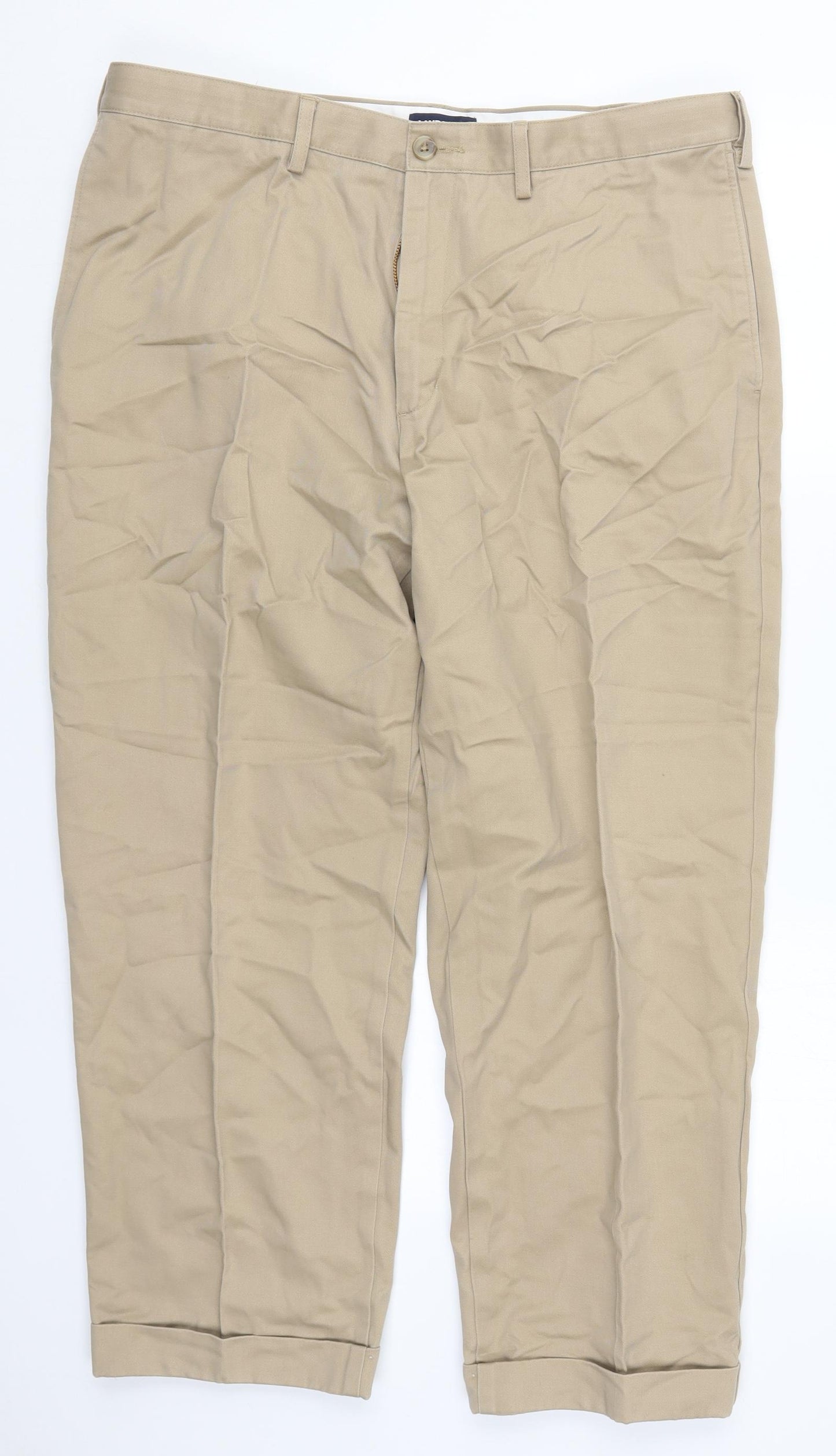 Lands End Mens Beige  Cotton Trousers  Size 38 L28 in Regular Button