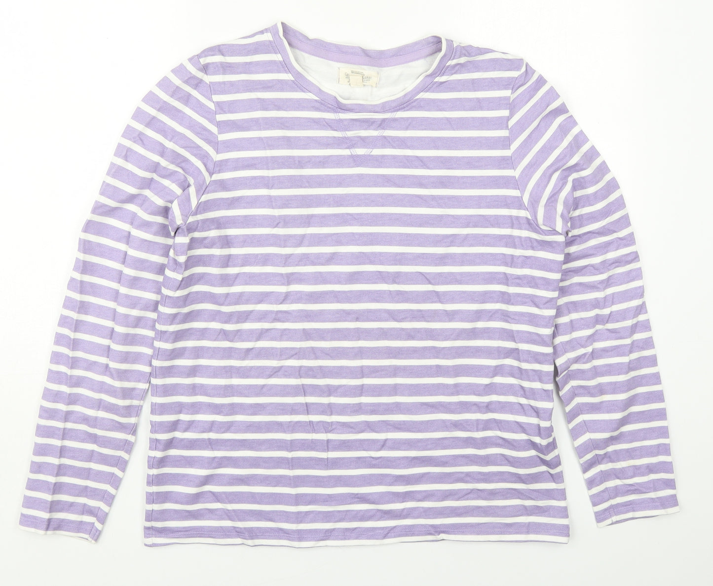 Mountain Warehouse Womens Purple Striped Cotton Basic T-Shirt Size 12 Round Neck