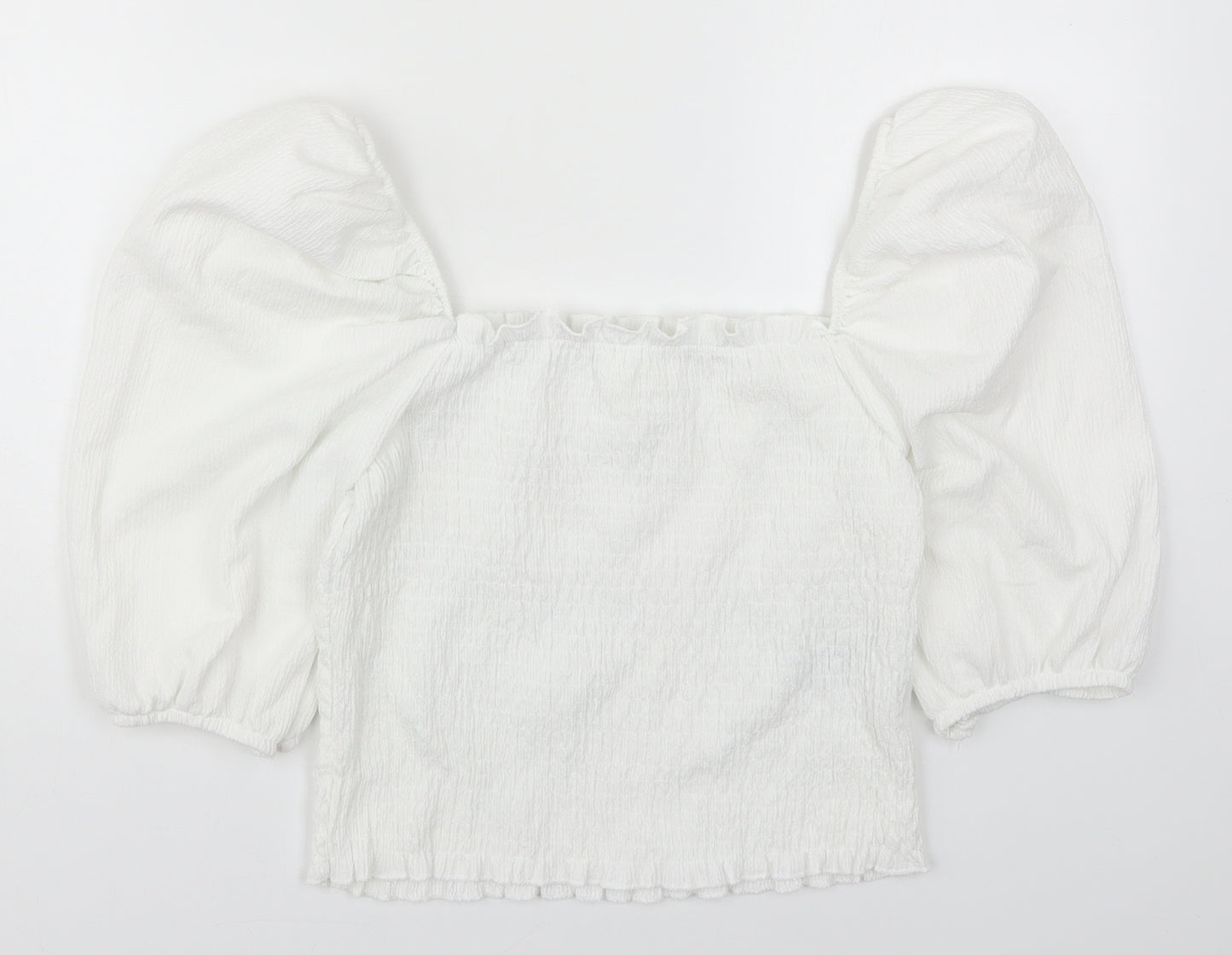 H&M Womens White  Polyester Basic Blouse Size M Square Neck