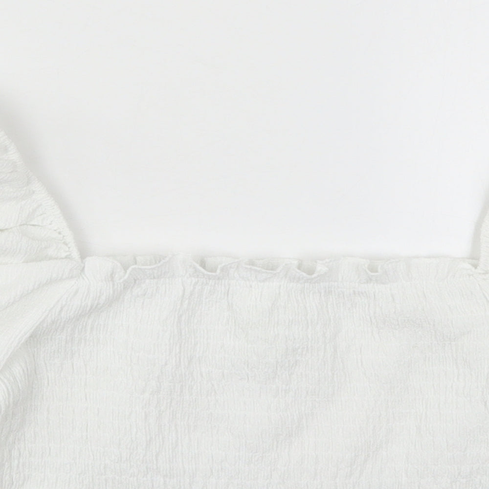 H&M Womens White  Polyester Basic Blouse Size M Square Neck