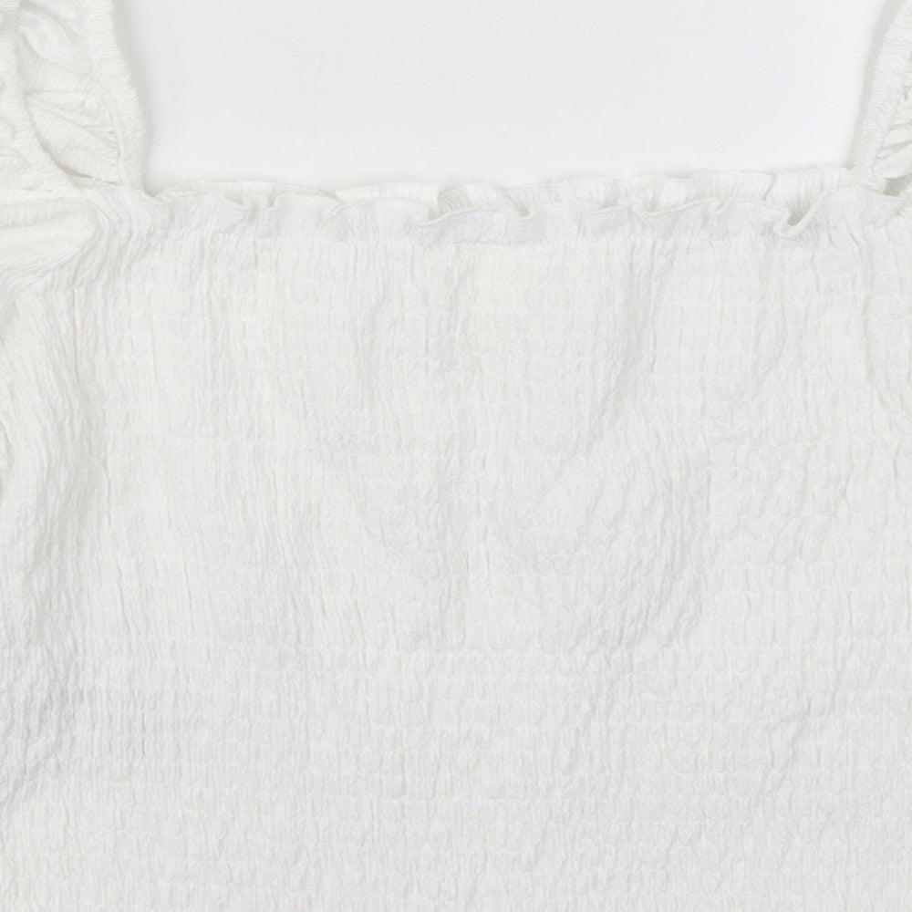 H&M Womens White  Polyester Basic Blouse Size M Square Neck