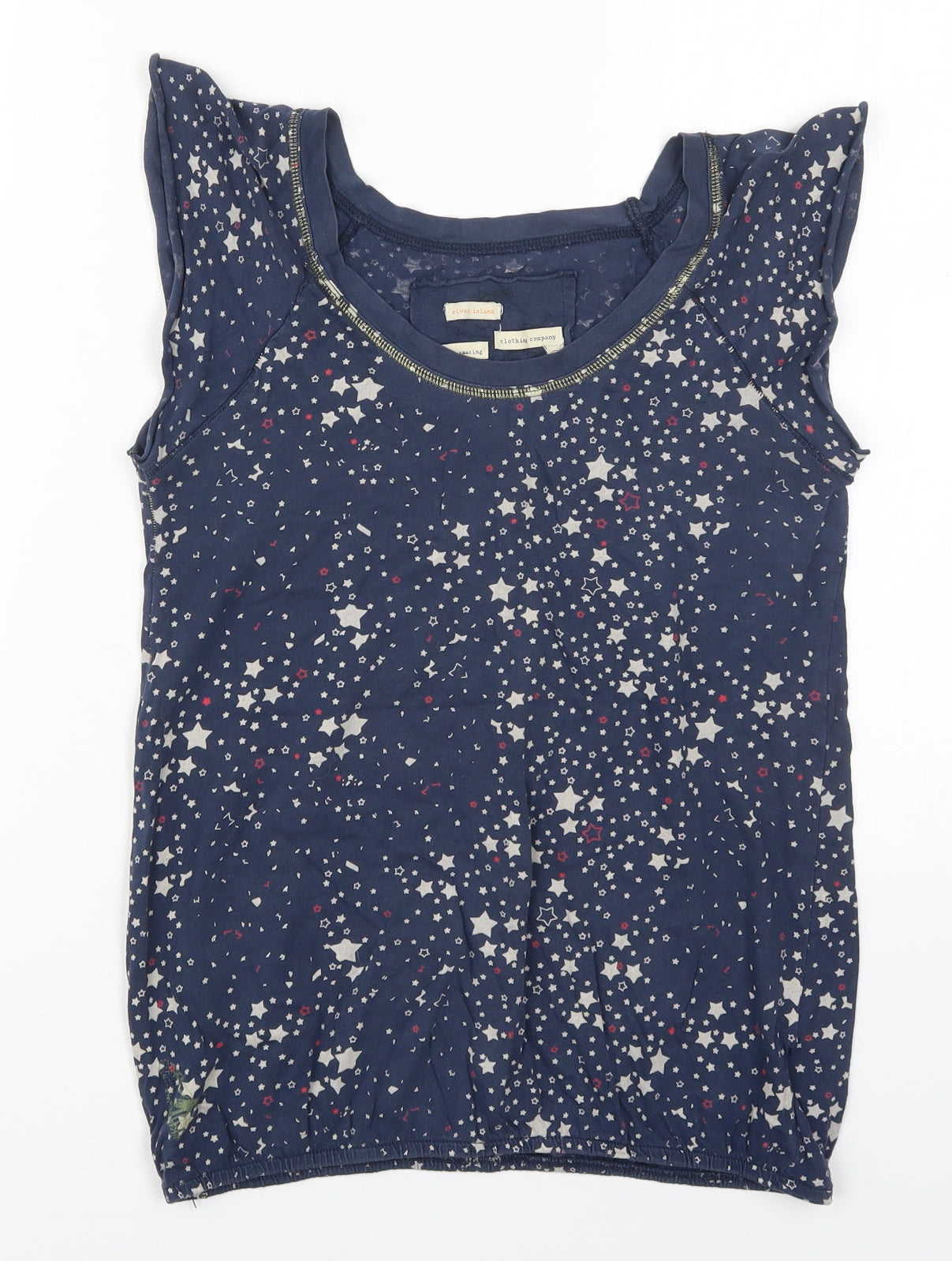 River Island Womens Blue Geometric Cotton Basic T-Shirt Size 10 Round Neck - Stars